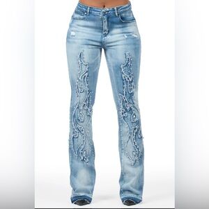 Rockstar Original Zahmira Medium Wash Studded Stacked Jean size L
